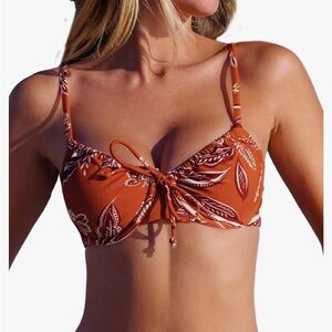 Cupshe bikini top, boho underwire, back hook, adjustable straps - rust XL